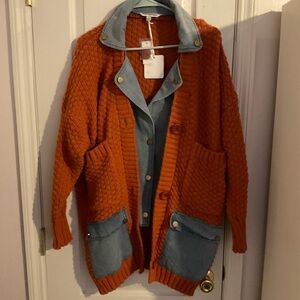 DAVI & DANI Orange Knit with Denim Trim